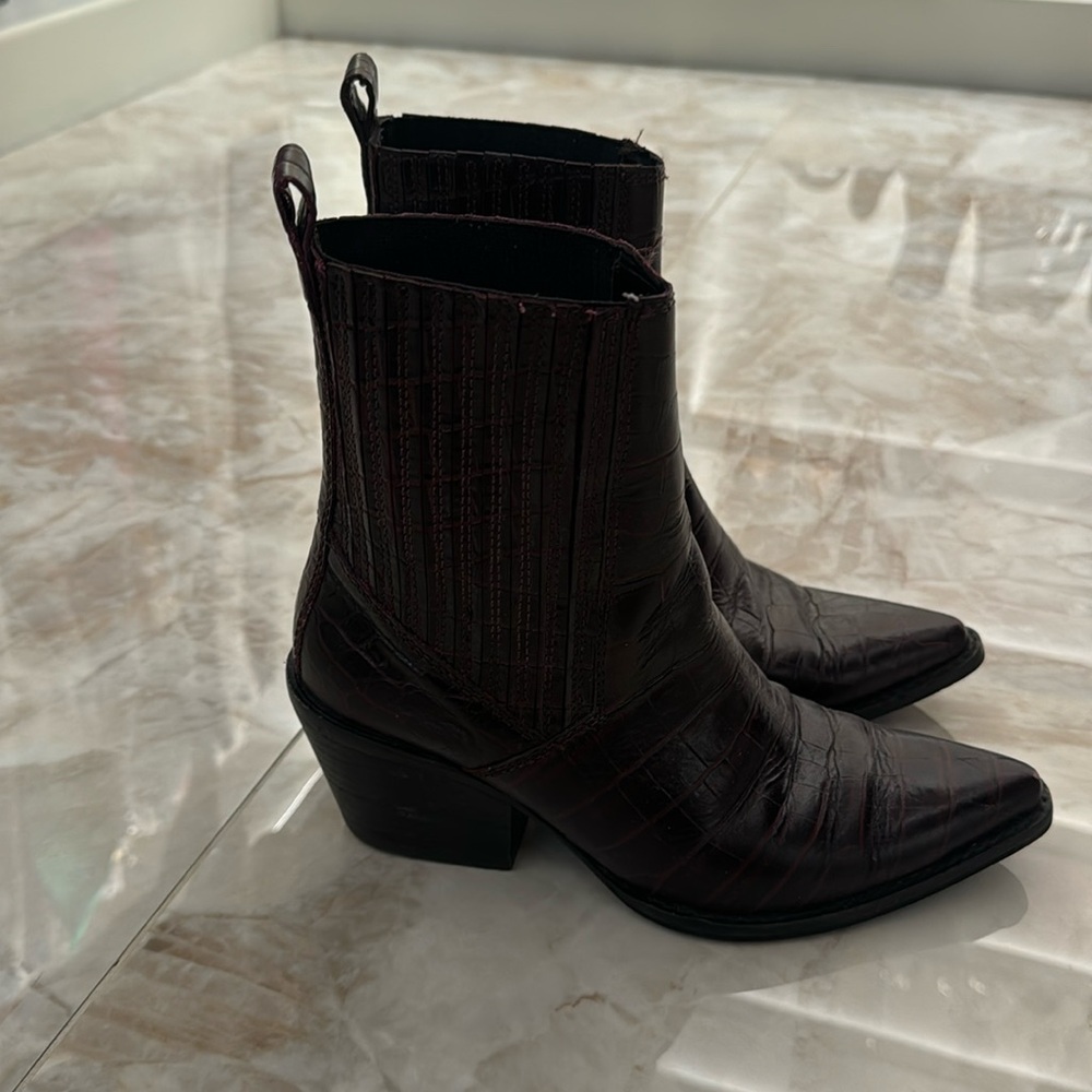 Zara burgundy leather cowboy boots